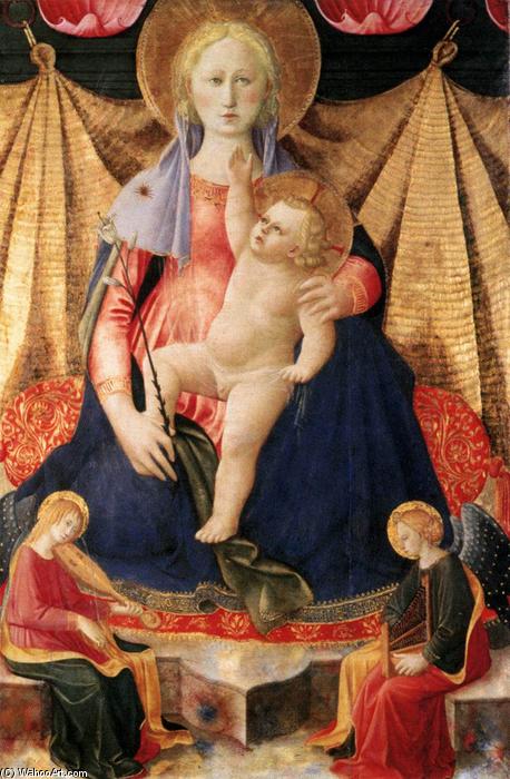 Wikioo.org – L'Enciclopedia delle Belle Arti - Pittura, Opere di Zanobi Strozzi - Madonna dell Umiltà mediante due musicista angeli