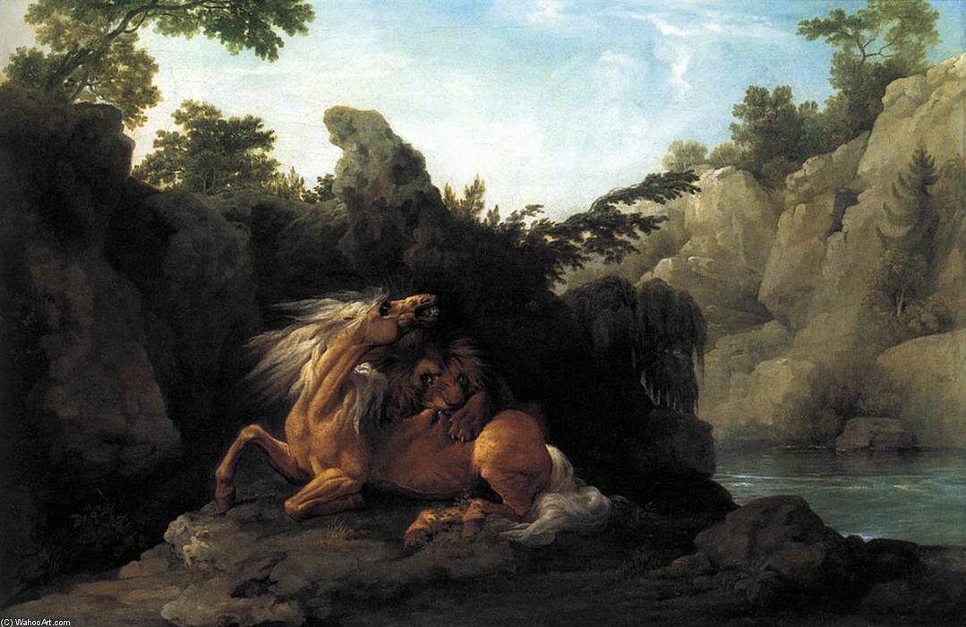 Wikioo.org - Die Enzyklopädie bildender Kunst - Malerei, Kunstwerk von George Stubbs - Lion verschlingende ein Pferd