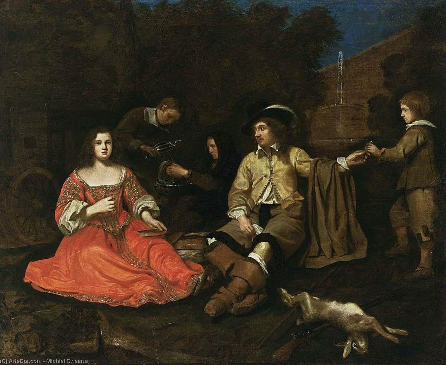 Wikioo.org - The Encyclopedia of Fine Arts - Painting, Artwork by Michael Sweerts - A Hunting Company Resting