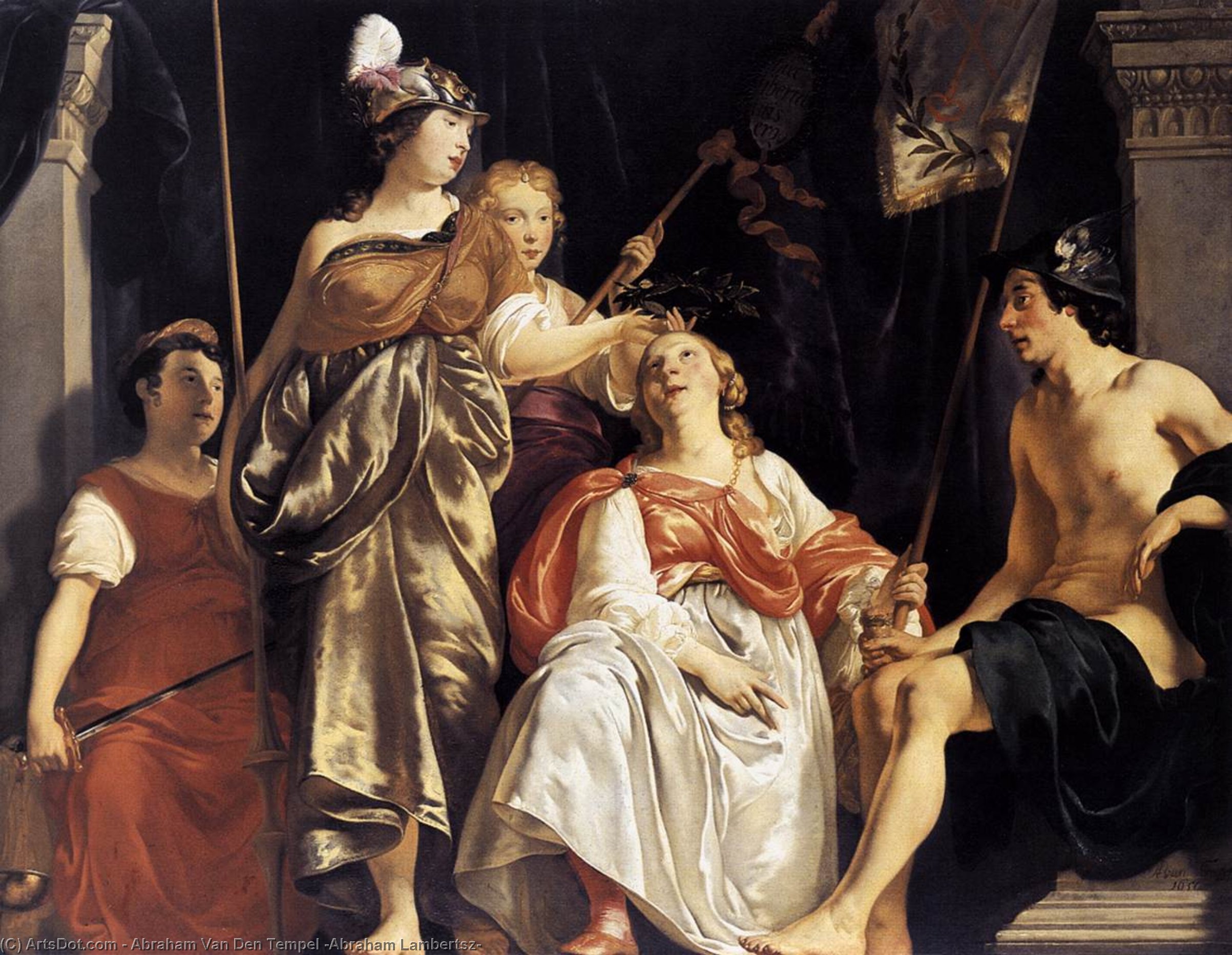 Wikioo.org - The Encyclopedia of Fine Arts - Painting, Artwork by Abraham Van Den Tempel (Abraham Lambertsz) - Minerva Crowns the Maid of Leiden
