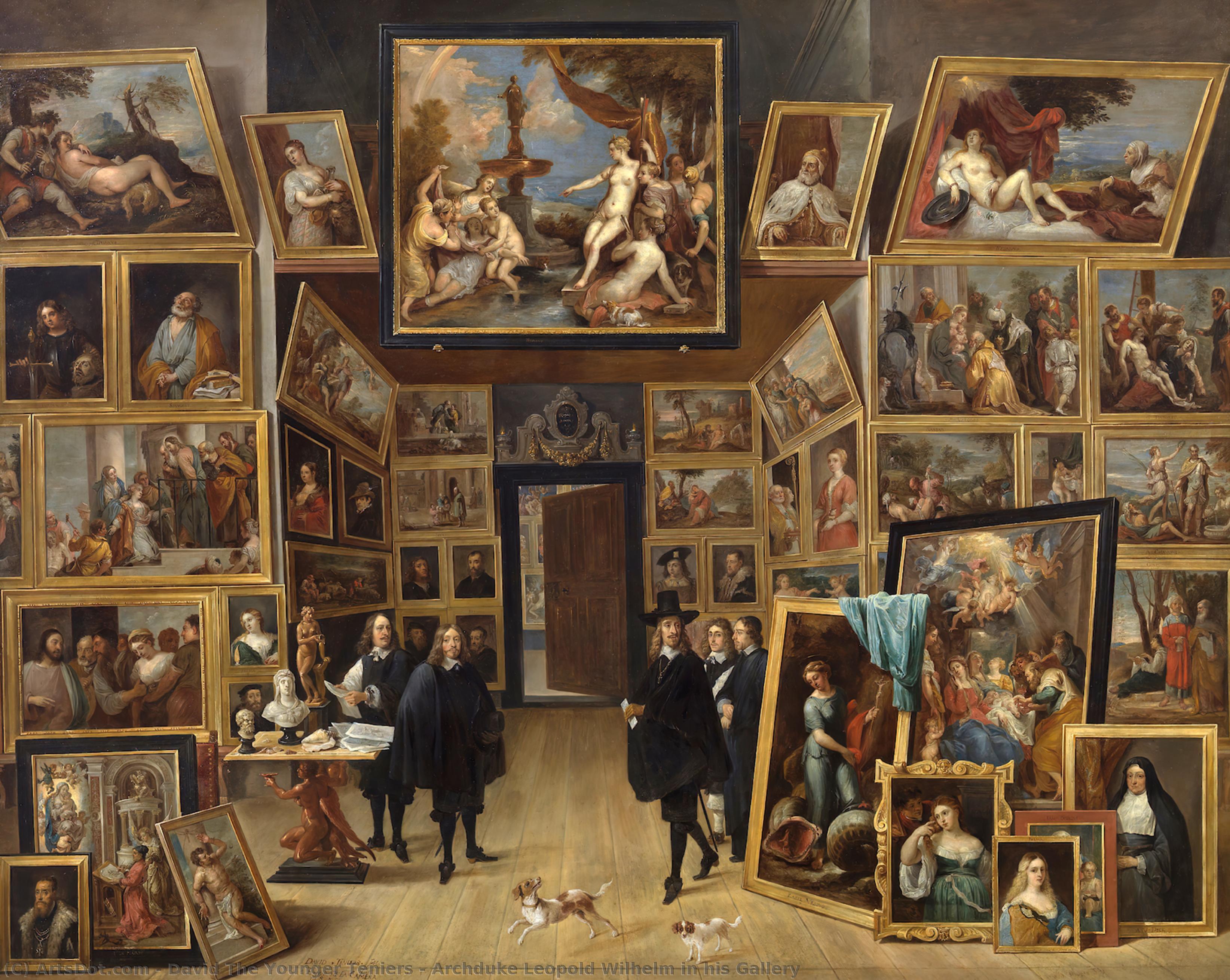 Wikioo.org – La Enciclopedia de las Bellas Artes - Pintura, Obras de arte de David The Younger Teniers - Archiduque leopoldo guillermo en su Galería