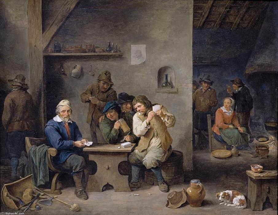 Wikioo.org - The Encyclopedia of Fine Arts - Painting, Artwork by David The Younger Teniers - Figures Gambling in a Tavern