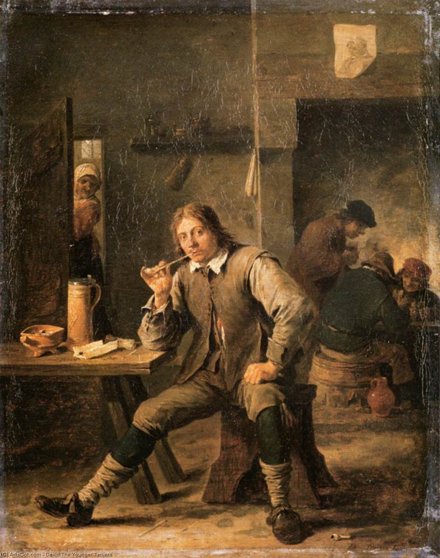 Wikoo.org - موسوعة الفنون الجميلة - اللوحة، العمل الفني David The Younger Teniers - Smoker Leaning his Elbow on a Table