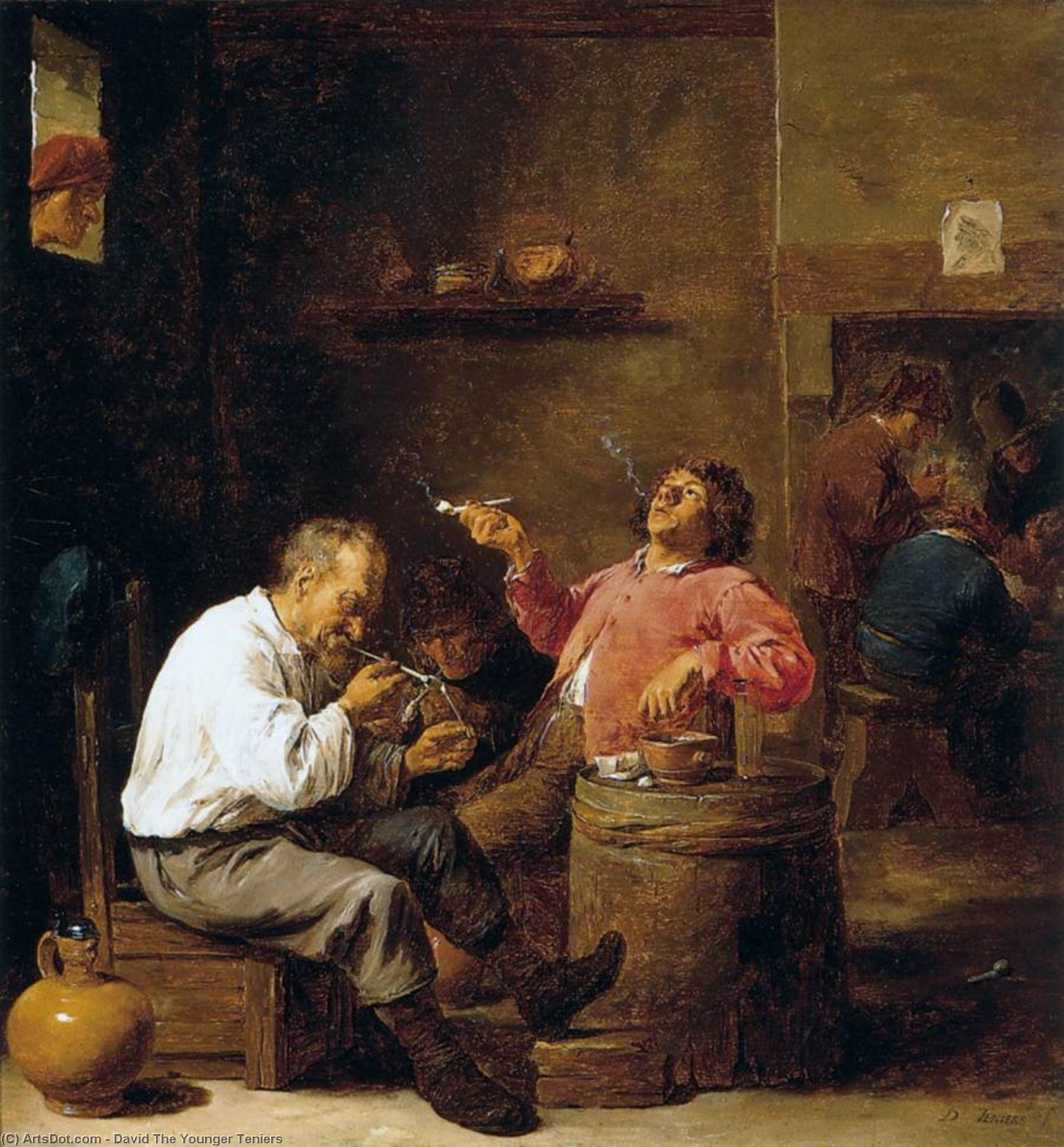 Wikioo.org – L'Encyclopédie des Beaux Arts - Peinture, Oeuvre de David The Younger Teniers - Fumeurs dans  une  espace intérieur