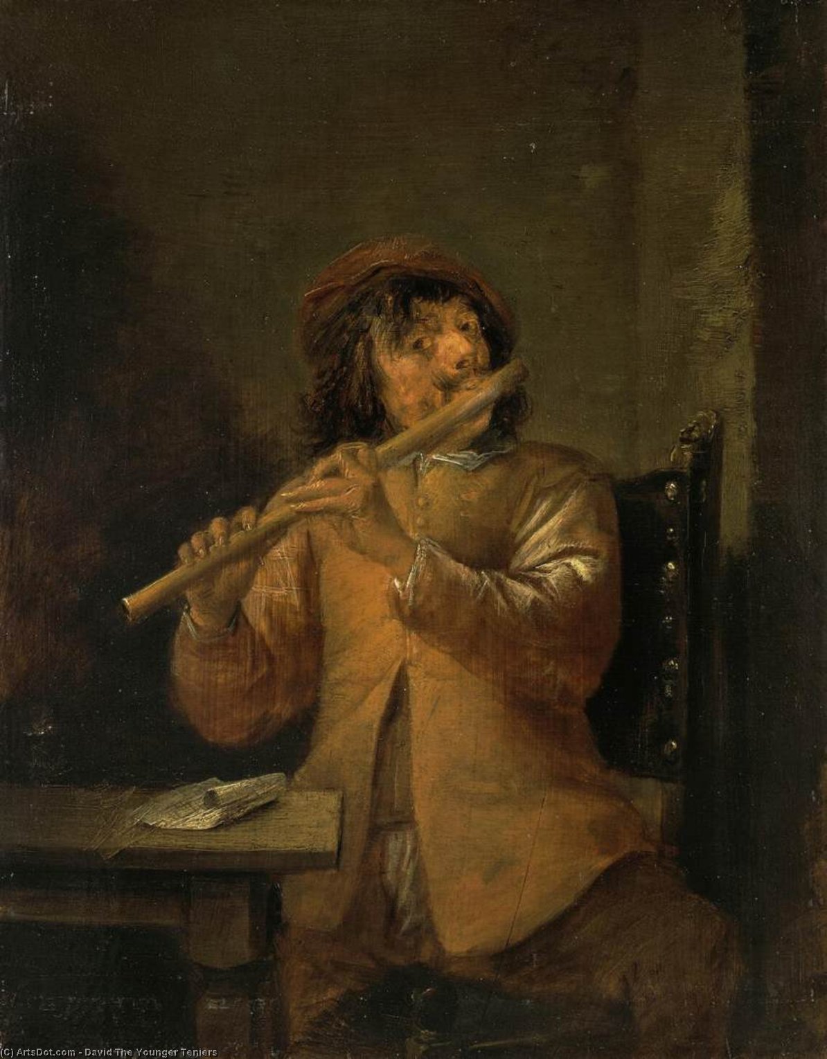 Wikioo.org - The Encyclopedia of Fine Arts - Painting, Artwork by David The Younger Teniers - The Flautist
