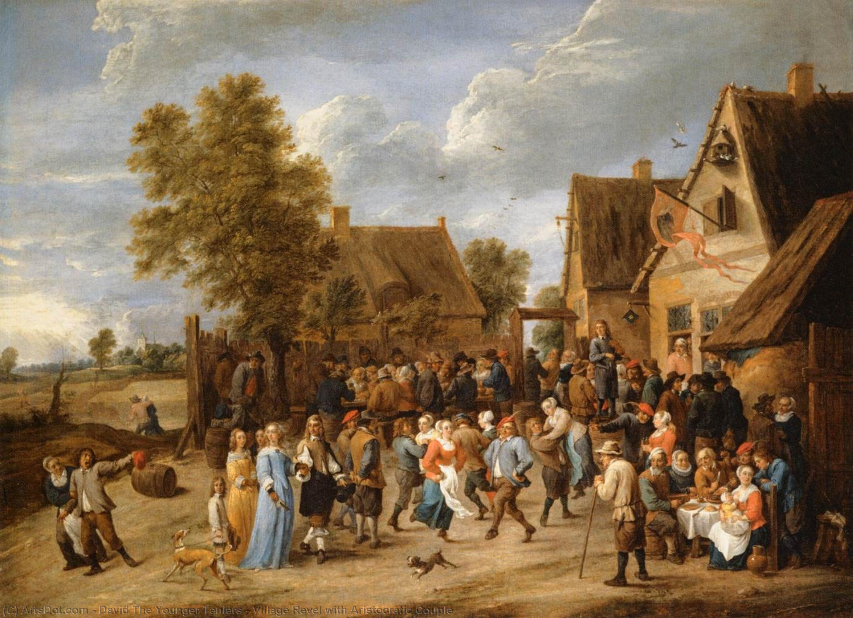 Wikioo.org - Die Enzyklopädie bildender Kunst - Malerei, Kunstwerk von David The Younger Teniers - Dorf Feiern  mit  aristokratisch  paar