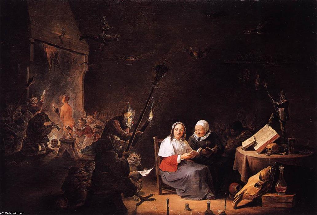 Wikioo.org – La Enciclopedia de las Bellas Artes - Pintura, Obras de arte de David The Younger Teniers - Iniciación de las Brujas