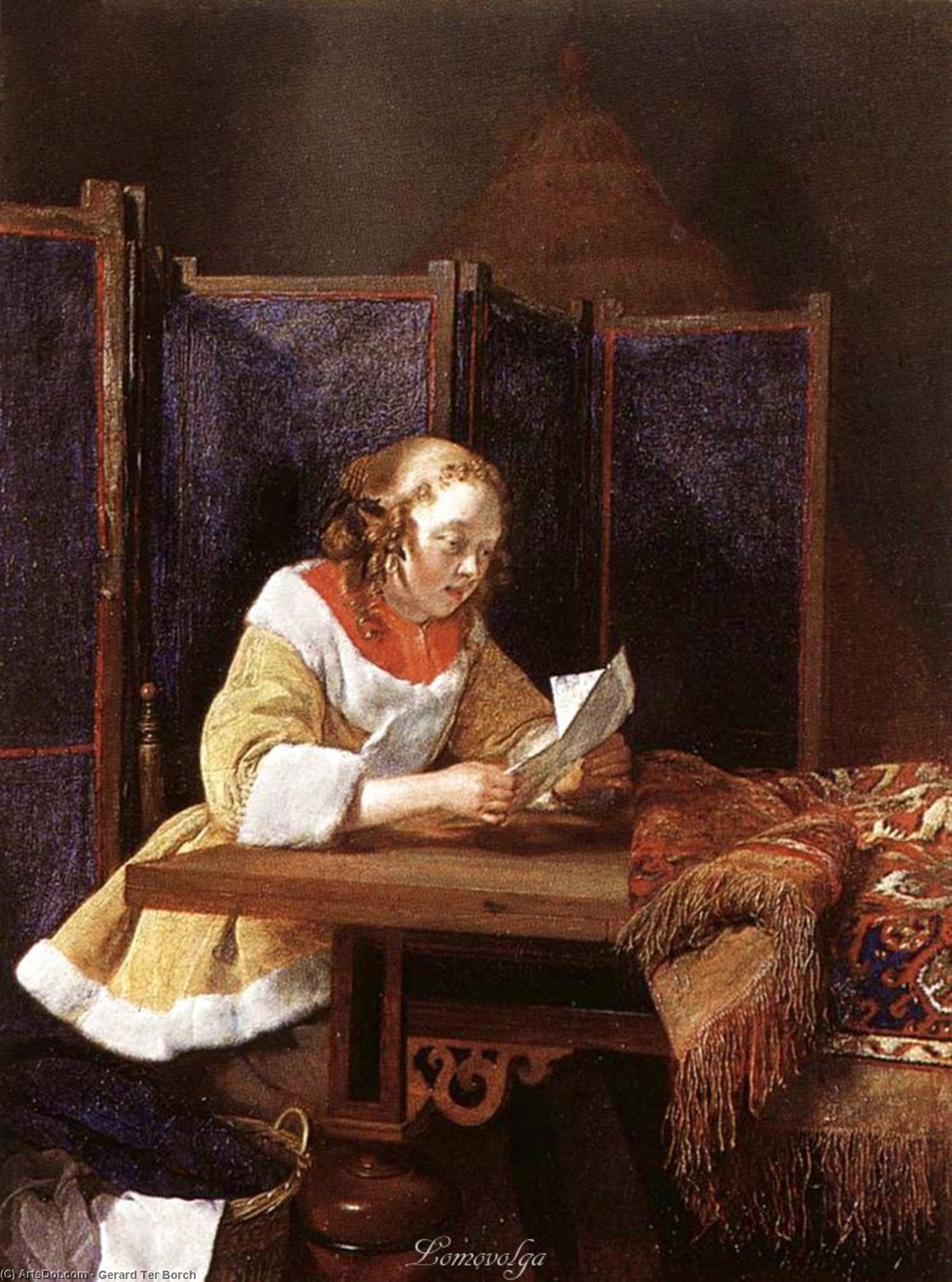 Wikioo.org - The Encyclopedia of Fine Arts - Painting, Artwork by Gerard Ter Borch - A Lady Reading a Letter