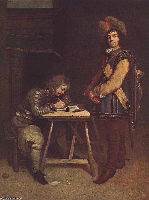 Wikioo.org - สารานุกรมวิจิตรศิลป์ - จิตรกรรม Gerard Ter Borch - Officer Writing a Letter