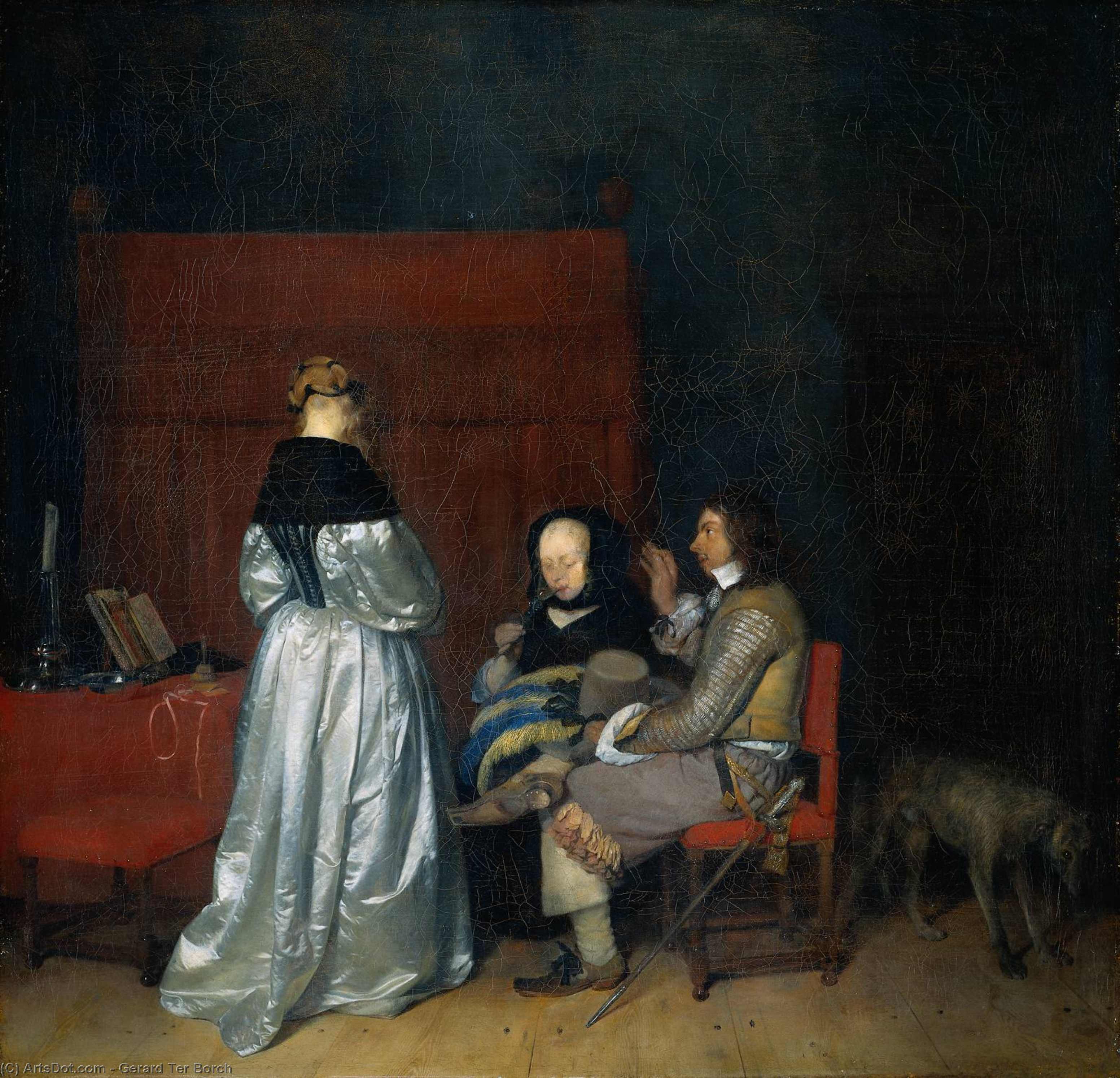 Wikioo.org - The Encyclopedia of Fine Arts - Painting, Artwork by Gerard Ter Borch - Paternal Admonition (Gallant Conversation)