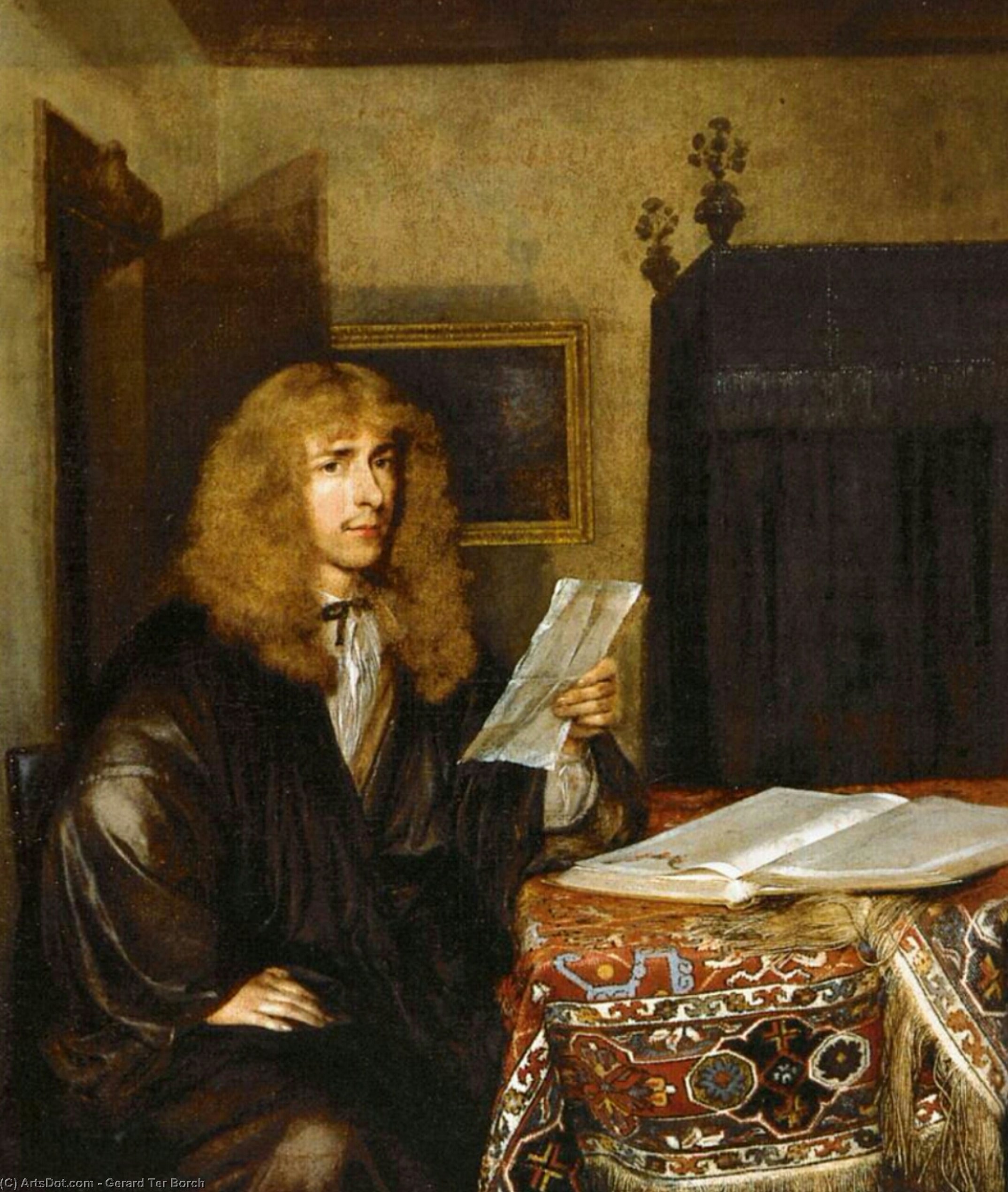 WikiOO.org - Εγκυκλοπαίδεια Καλών Τεχνών - Ζωγραφική, έργα τέχνης Gerard Ter Borch - Portrait of a Man Reading