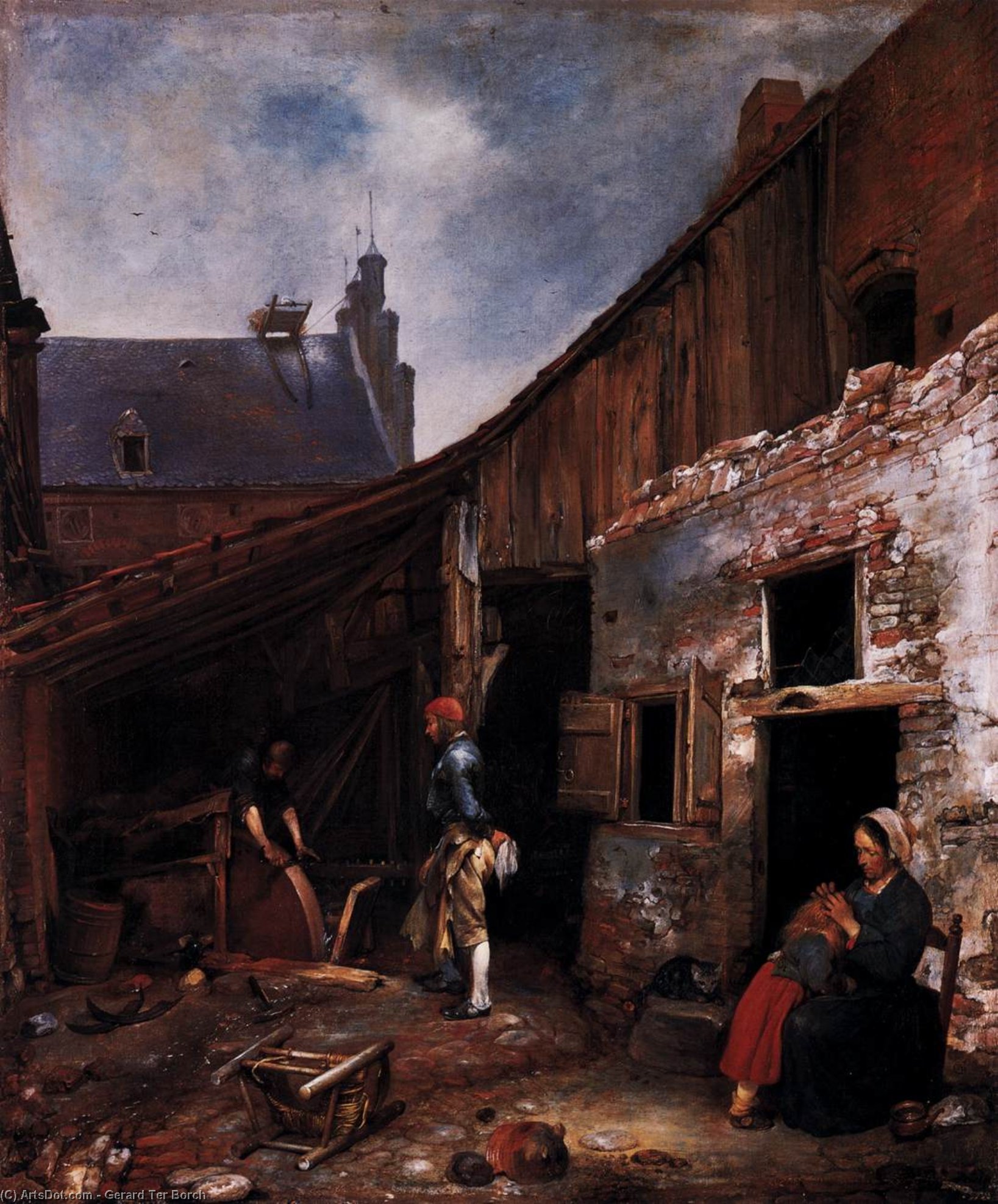 Wikioo.org - The Encyclopedia of Fine Arts - Painting, Artwork by Gerard Ter Borch - The Knifegrinder's Family