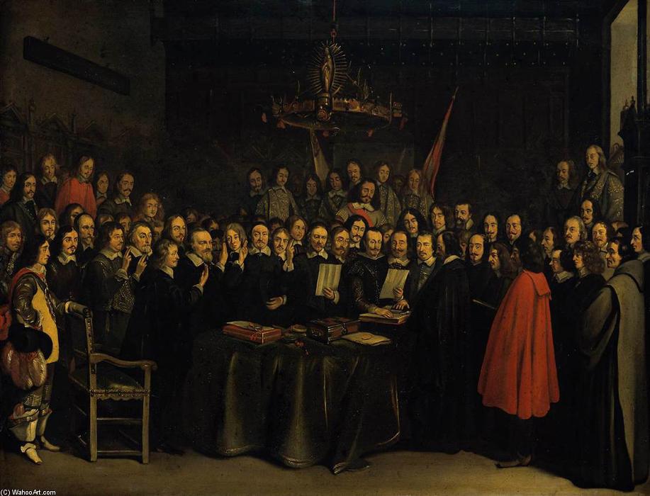 WikiOO.org - Enciclopédia das Belas Artes - Pintura, Arte por Gerard Ter Borch - The Ratification of the Treaty of Münster, 15 May 1648