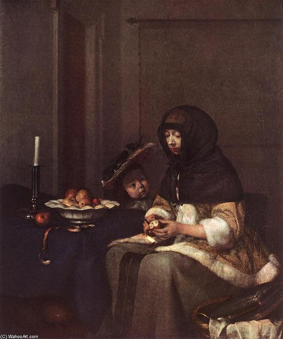 Wikioo.org - The Encyclopedia of Fine Arts - Painting, Artwork by Gerard Ter Borch - Woman Peeling Apple
