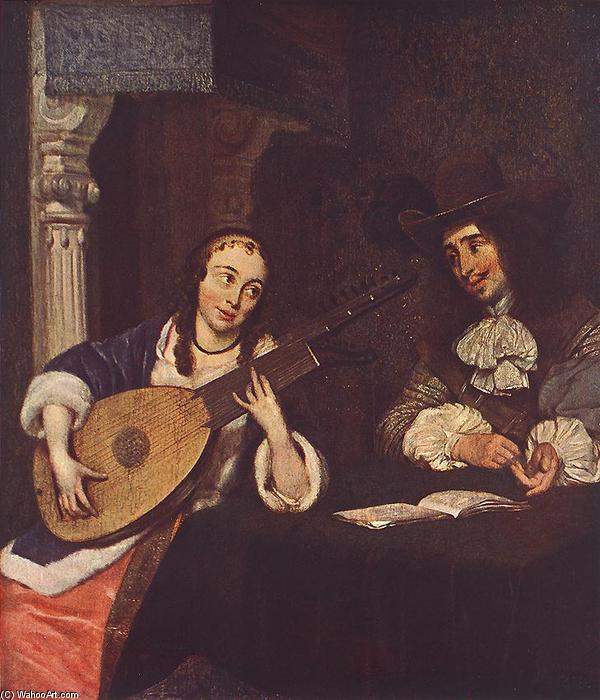 WikiOO.org - Encyclopedia of Fine Arts - Maleri, Artwork Gerard Ter Borch - Woman Playing the Lute
