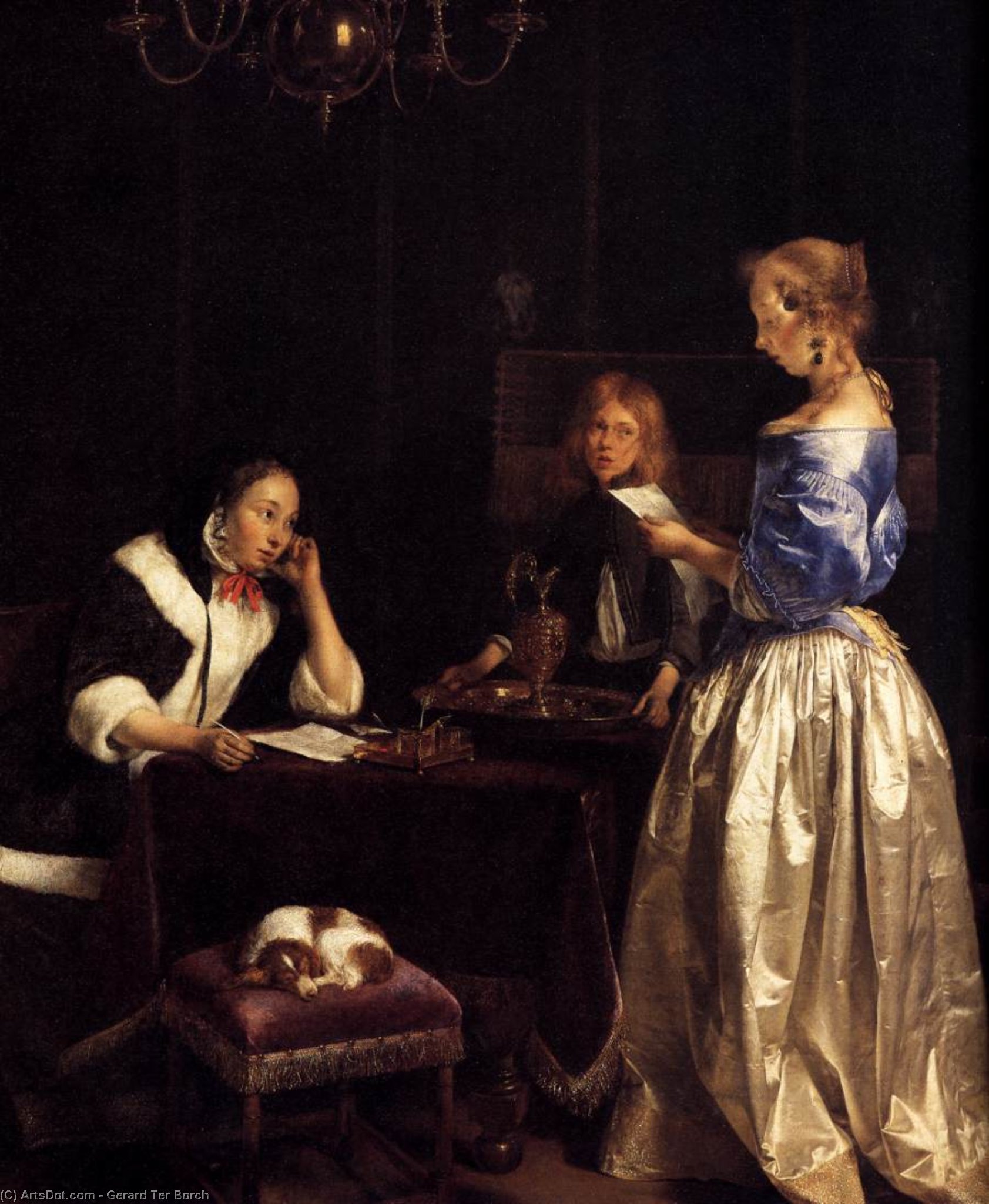 Wikioo.org – L'Encyclopédie des Beaux Arts - Peinture, Oeuvre de Gerard Ter Borch - femme lecture a lettre détail