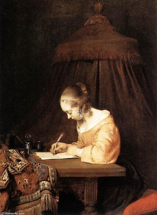 Wikioo.org - The Encyclopedia of Fine Arts - Painting, Artwork by Gerard Ter Borch - Woman Writing a Letter