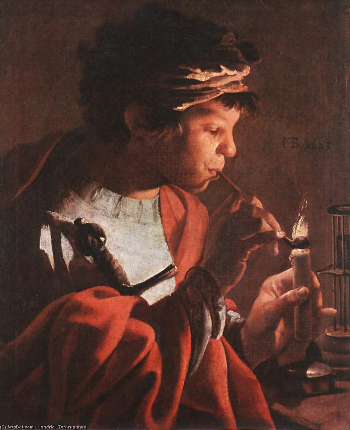 Wikioo.org - Bách khoa toàn thư về mỹ thuật - Vẽ tranh, Tác phẩm nghệ thuật Hendrick Terbrugghen - Boy Lighting a Pipe