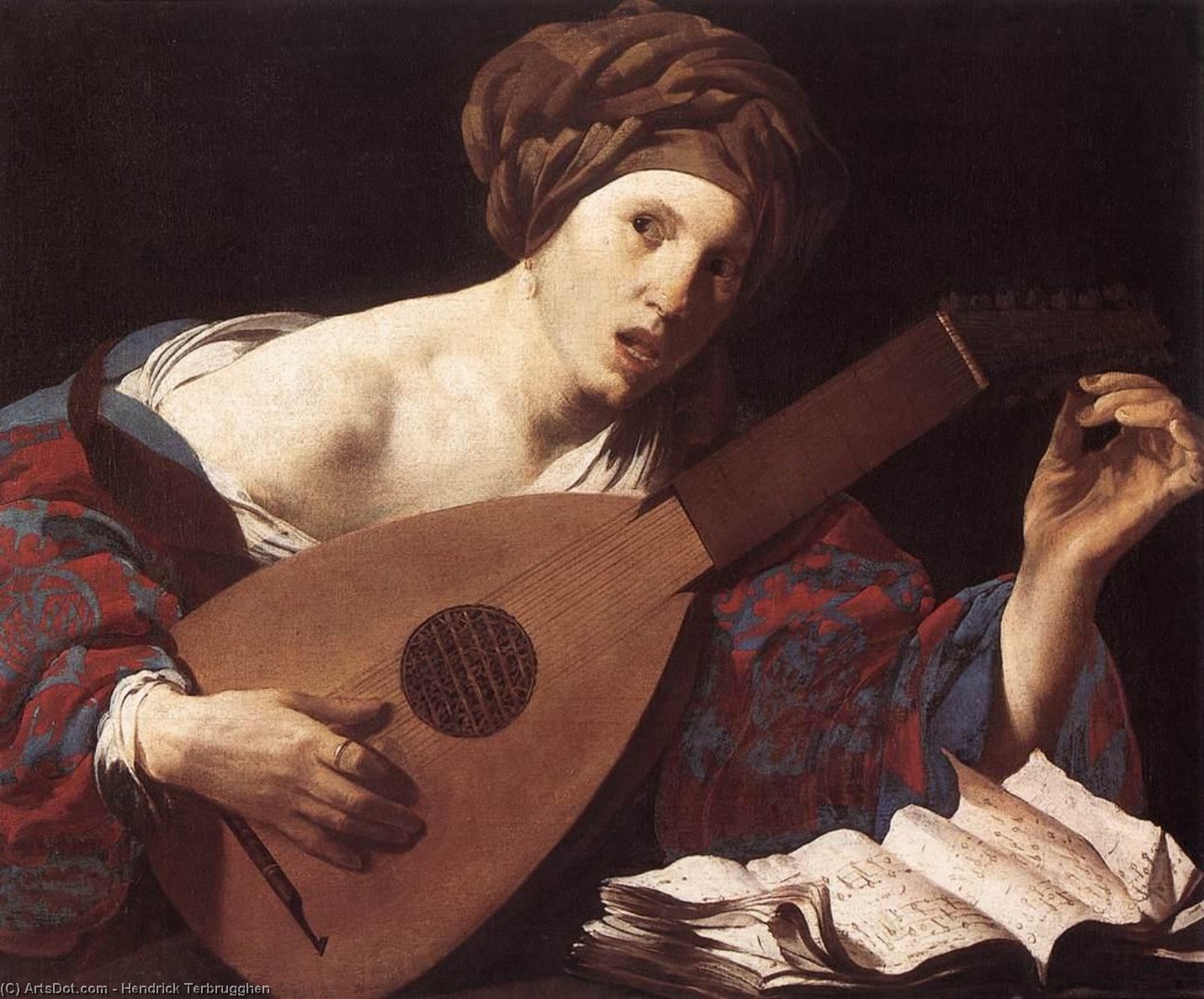 Wikioo.org – L'Enciclopedia delle Belle Arti - Pittura, Opere di Hendrick Terbrugghen - donna che gioca dopodomani  liuto