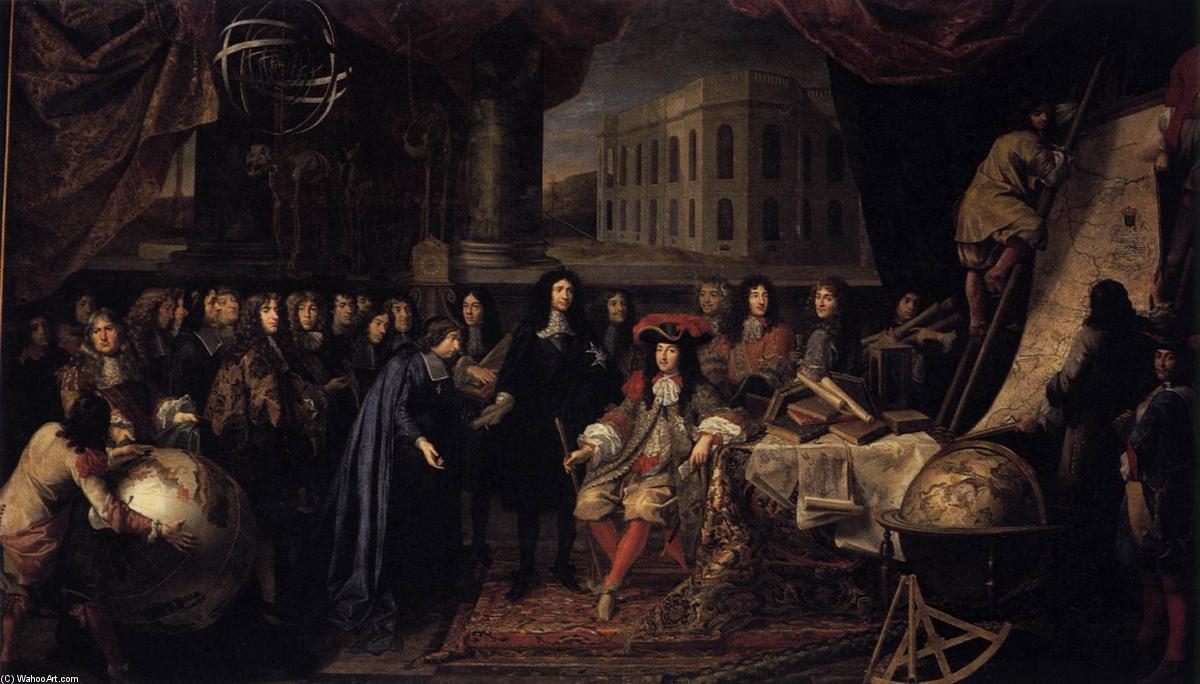 Wikioo.org - Bách khoa toàn thư về mỹ thuật - Vẽ tranh, Tác phẩm nghệ thuật Henri Testelin - Colbert Presenting the Members of the Royal Academy of Sciences to Louis XIV in 1667
