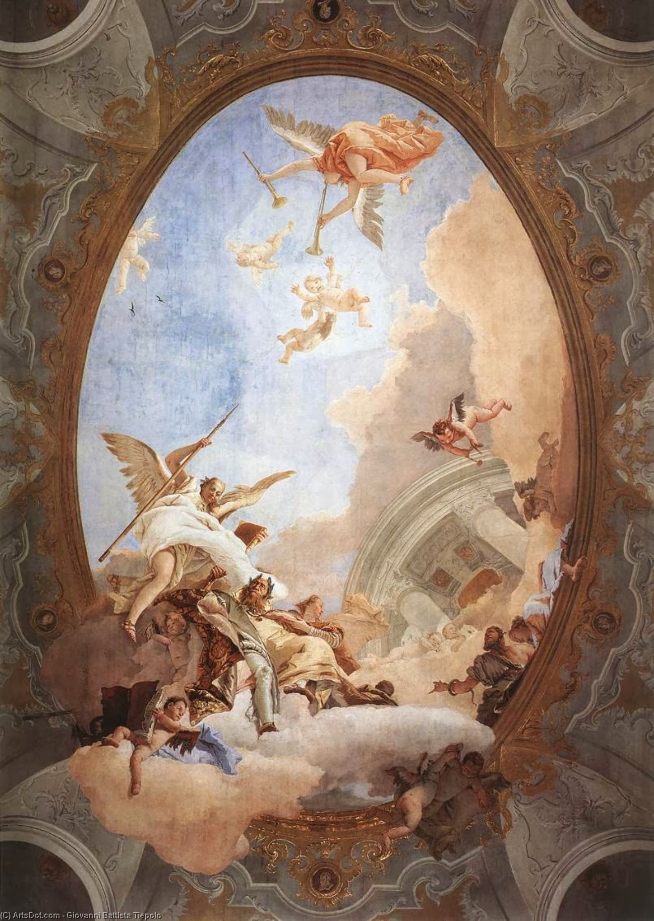 Wikioo.org - The Encyclopedia of Fine Arts - Painting, Artwork by Giovanni Battista Tiepolo - Allegory of Merit Accompanied by Nobility and Virtue