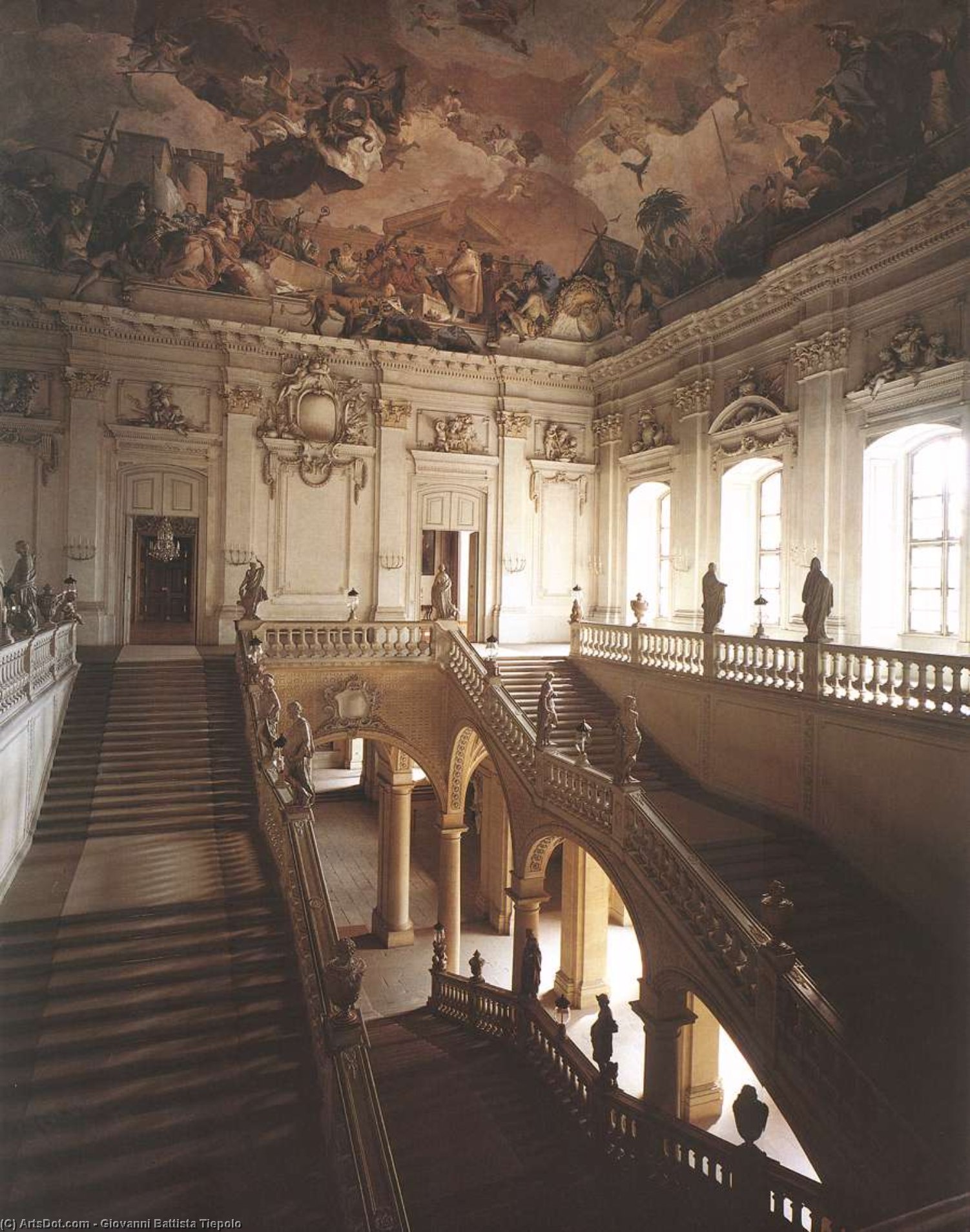 Wikioo.org - The Encyclopedia of Fine Arts - Painting, Artwork by Giovanni Battista Tiepolo - Stairwell seen from the gallery, looking south-east