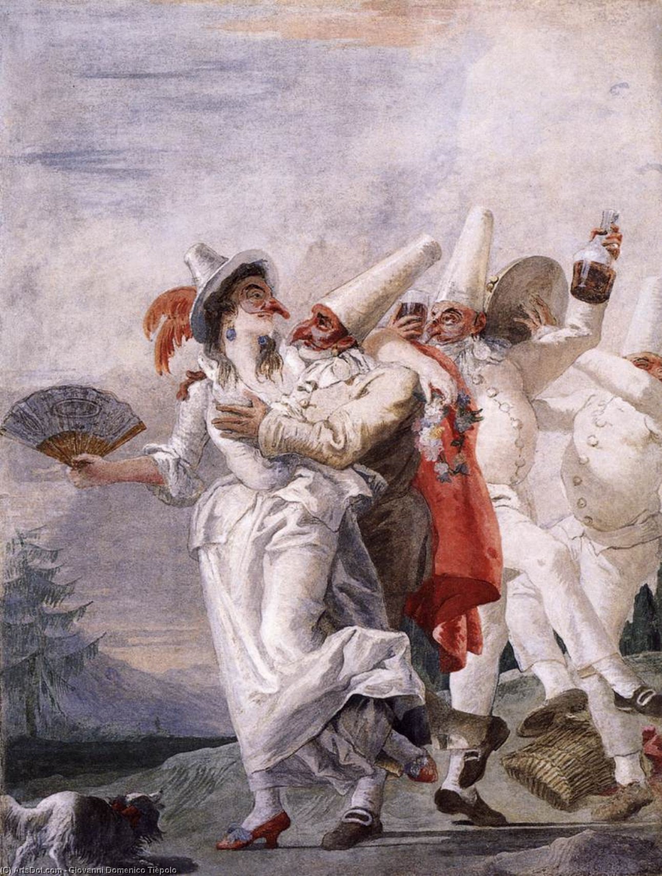 Wikioo.org – La Enciclopedia de las Bellas Artes - Pintura, Obras de arte de Giovanni Domenico Tiepolo - Pulcinella en amor