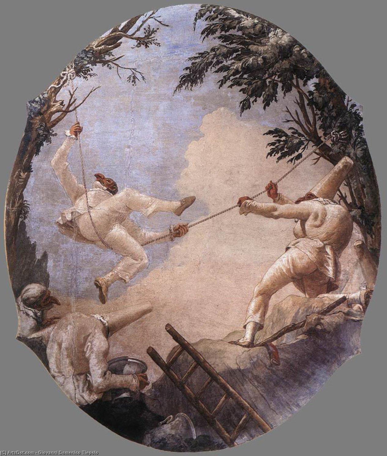 Wikioo.org - The Encyclopedia of Fine Arts - Painting, Artwork by Giovanni Domenico Tiepolo - The Swing of Pulcinella