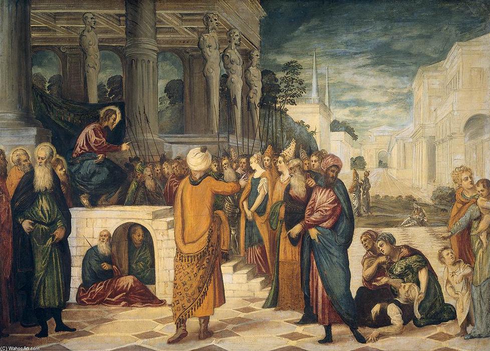 WikiOO.org - Güzel Sanatlar Ansiklopedisi - Resim, Resimler Tintoretto (Jacopo Comin) - Christ and the Adulteress