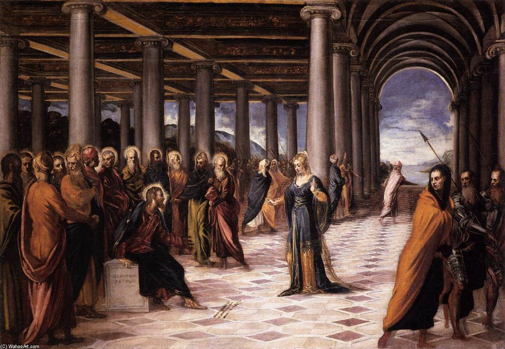 Wikioo.org - Die Enzyklopädie bildender Kunst - Malerei, Kunstwerk von Tintoretto (Jacopo Comin) - christus und  der  frau  genommen  an  Ehebruch