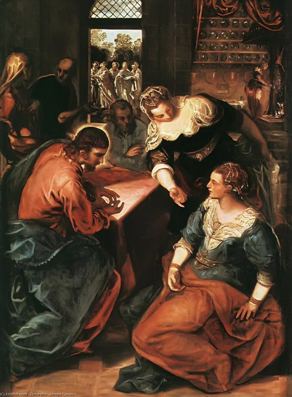 WikiOO.org - אנציקלופדיה לאמנויות יפות - ציור, יצירות אמנות Tintoretto (Jacopo Comin) - Christ in the House of Martha and Mary