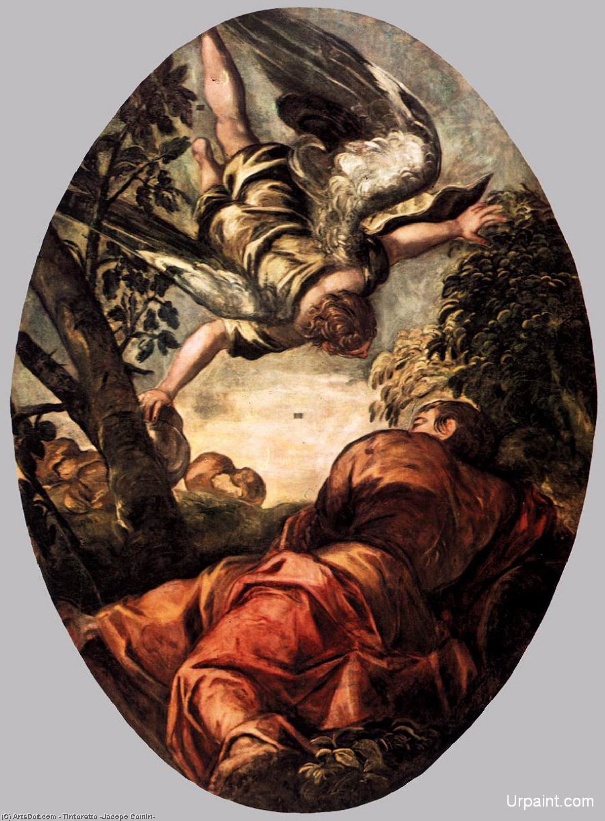 Wikioo.org - Bách khoa toàn thư về mỹ thuật - Vẽ tranh, Tác phẩm nghệ thuật Tintoretto (Jacopo Comin) - Elijah Fed by the Angel