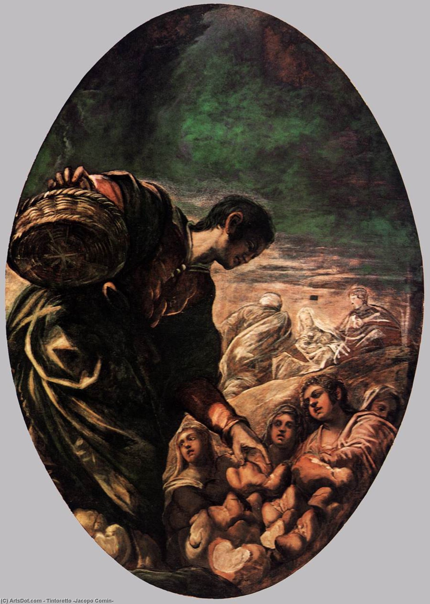 WikiOO.org - Enciclopedia of Fine Arts - Pictura, lucrări de artă Tintoretto (Jacopo Comin) - Elisha Multiplies the Bread