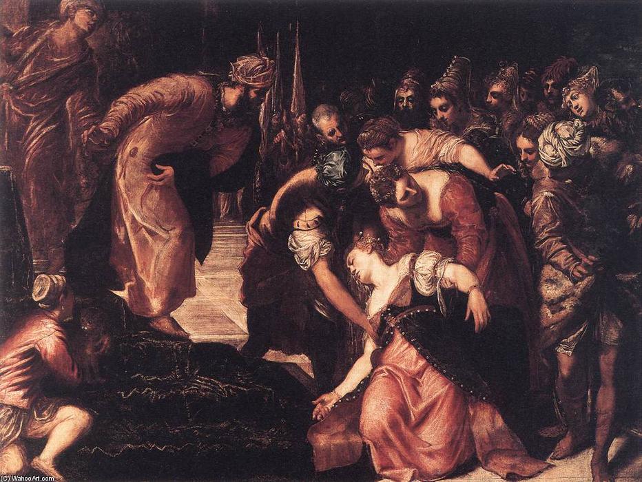 Wikoo.org - موسوعة الفنون الجميلة - اللوحة، العمل الفني Tintoretto (Jacopo Comin) - Esther before Ahasuerus