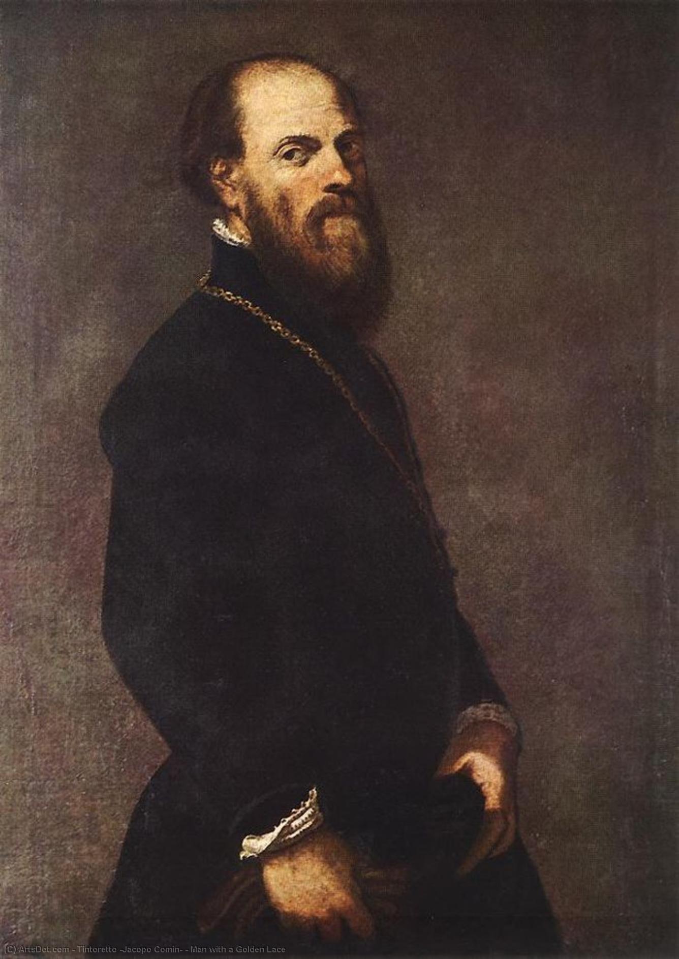 WikiOO.org - Encyclopedia of Fine Arts - Lukisan, Artwork Tintoretto (Jacopo Comin) - Man with a Golden Lace