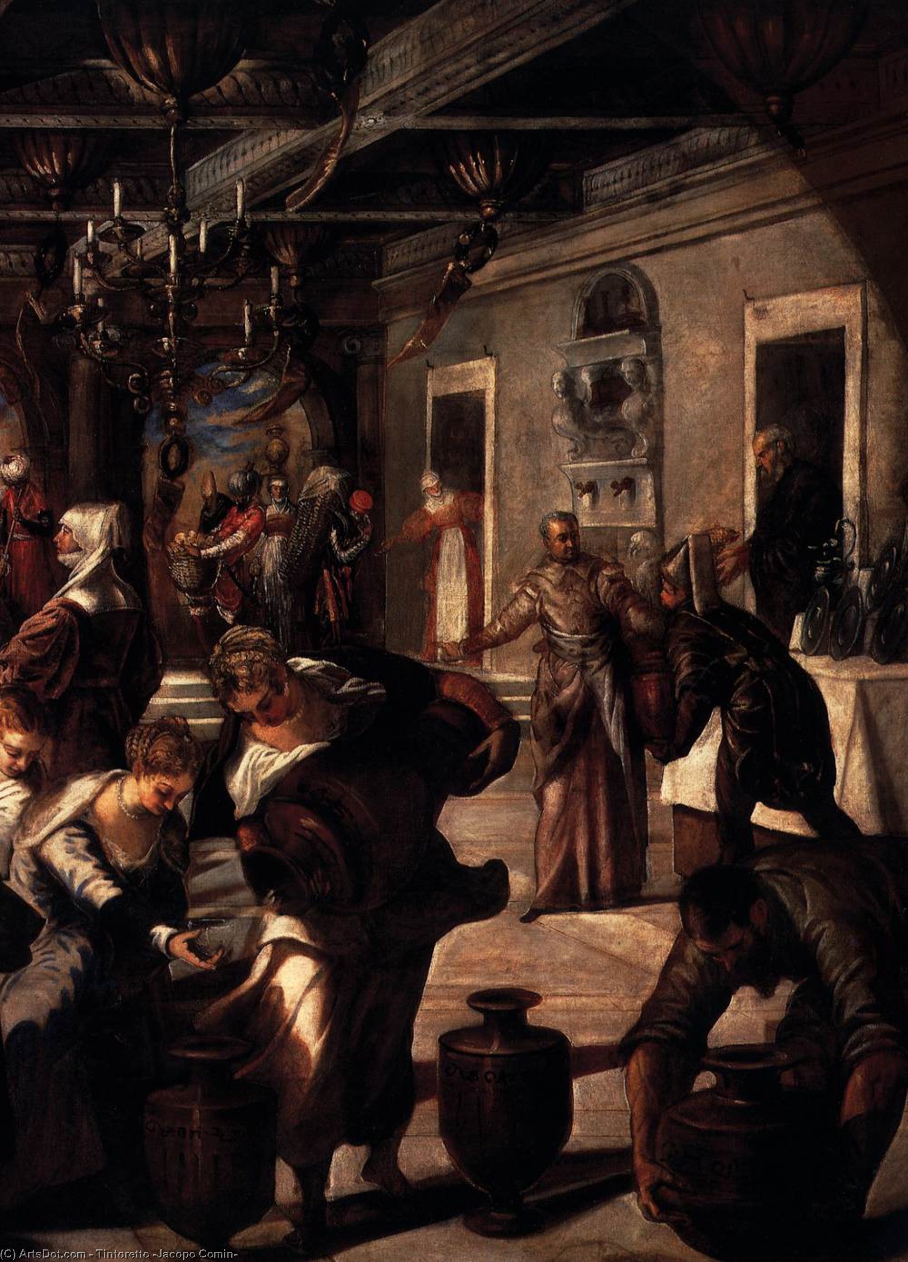 Wikioo.org – La Enciclopedia de las Bellas Artes - Pintura, Obras de arte de Tintoretto (Jacopo Comin) - Bodas de Caná Detalle