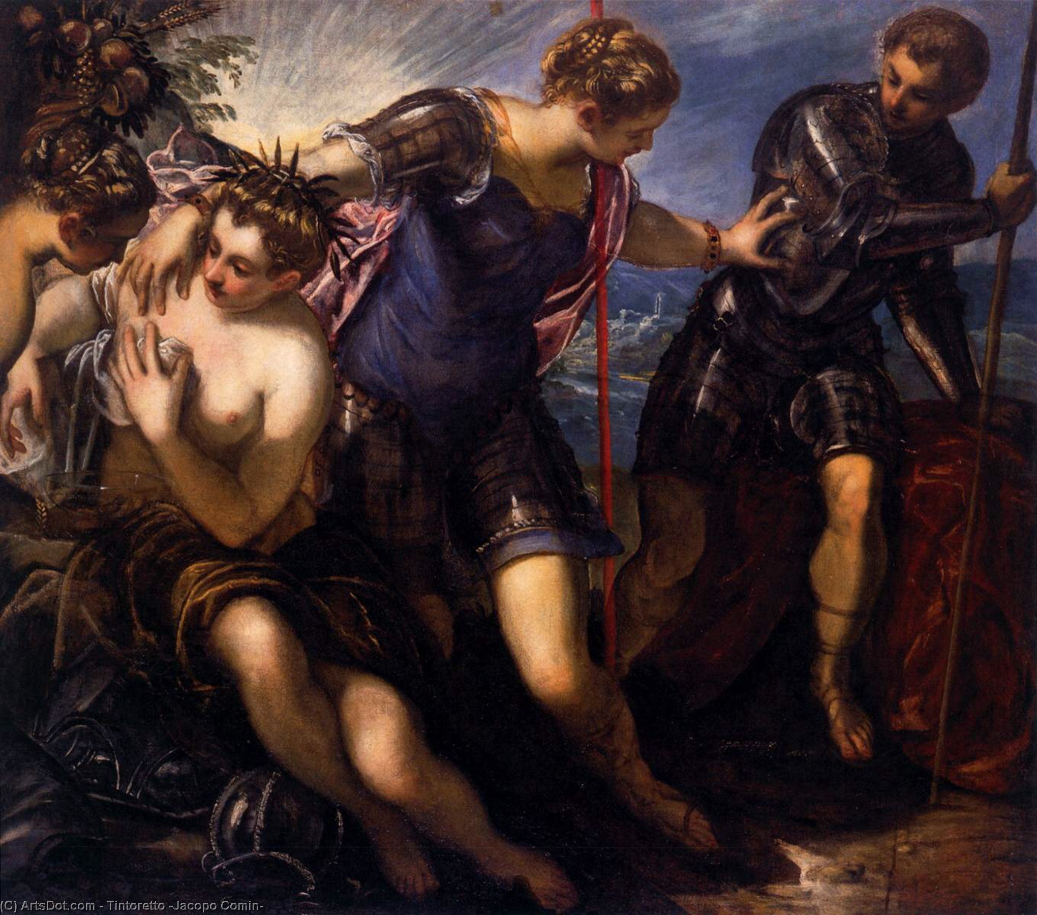 Wikioo.org - The Encyclopedia of Fine Arts - Painting, Artwork by Tintoretto (Jacopo Comin) - Minerva Sending Away Mars from Peace and Prosperity