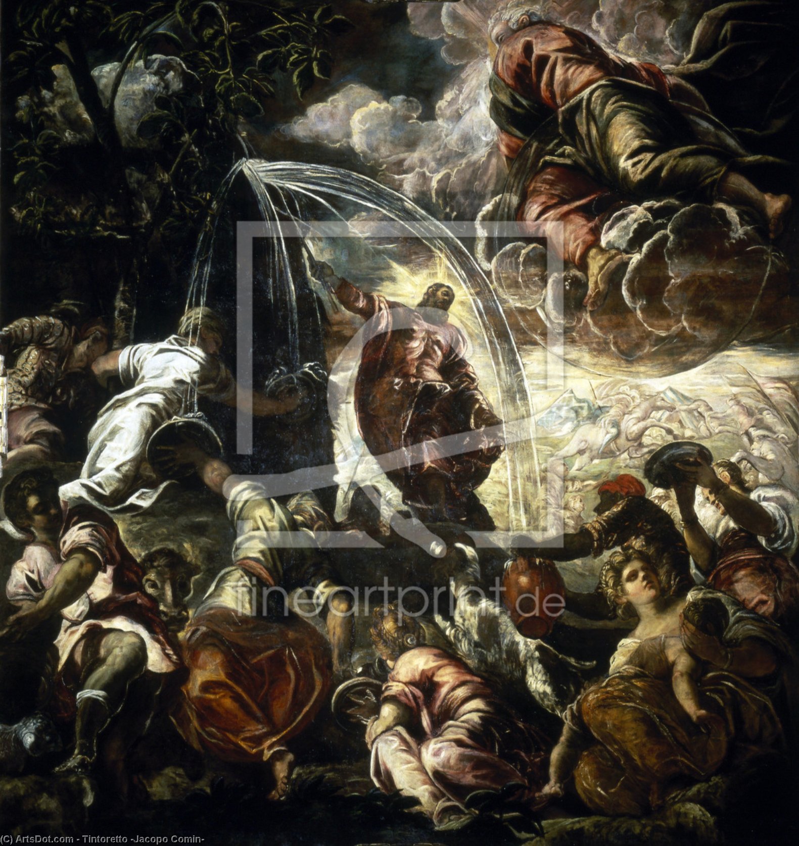 Wikioo.org – La Enciclopedia de las Bellas Artes - Pintura, Obras de arte de Tintoretto (Jacopo Comin) - Moisés dibujo  agua  de  el  balancear