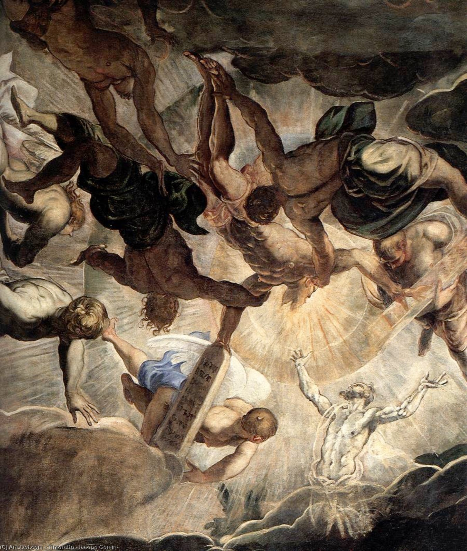 Wikioo.org – L'Enciclopedia delle Belle Arti - Pittura, Opere di Tintoretto (Jacopo Comin) - Mosè riceve le Tavole di  dopodomani  legge  particolare