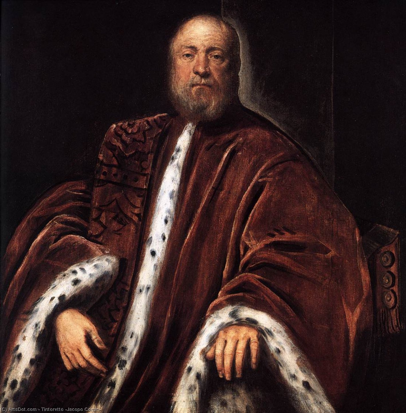 Wikioo.org – La Enciclopedia de las Bellas Artes - Pintura, Obras de arte de Tintoretto (Jacopo Comin) - Retrato de un Procurador de san Mark's ( detalle )