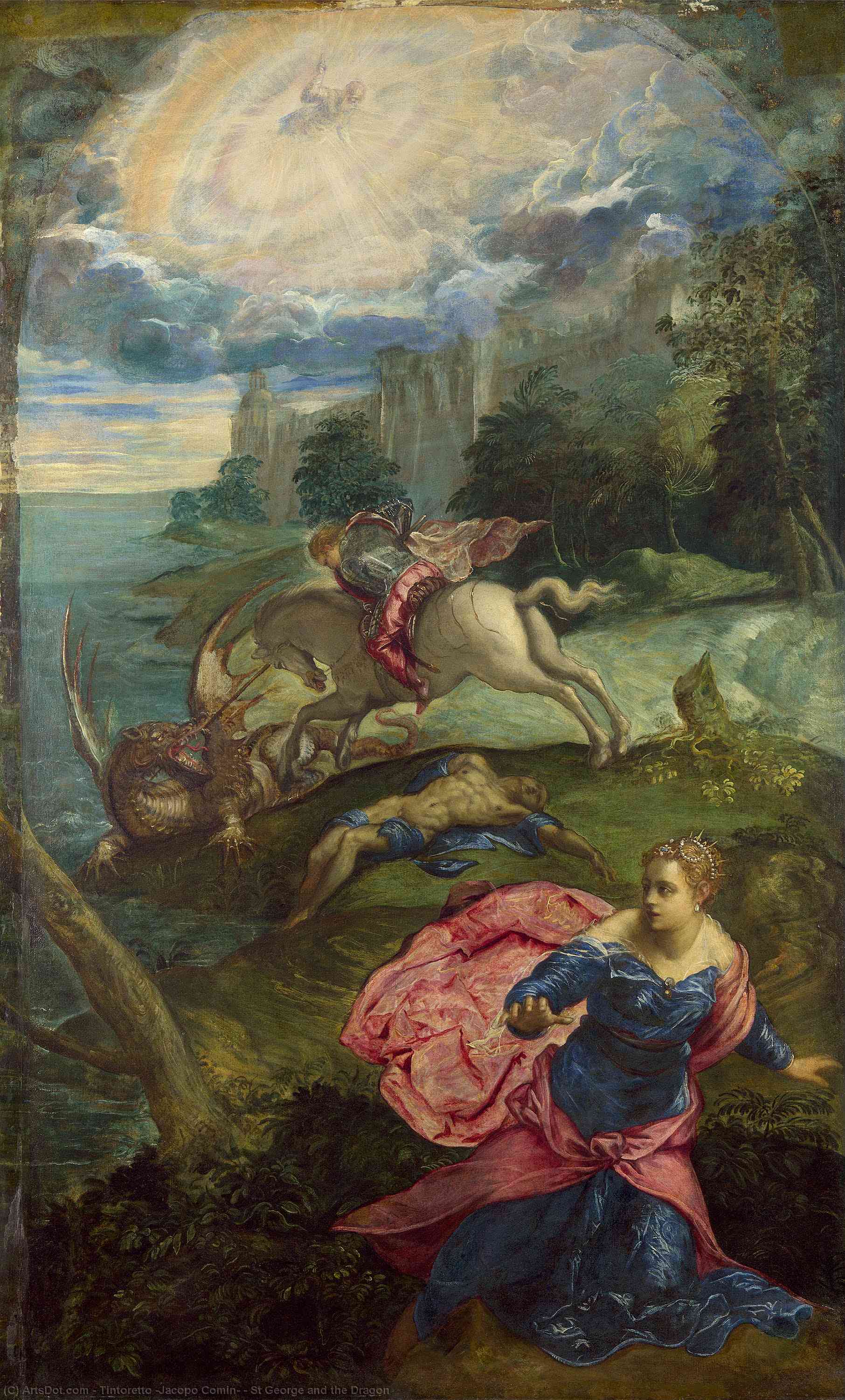 WikiOO.org – 美術百科全書 - 繪畫，作品 Tintoretto (Jacopo Comin) - 圣乔治 和  的  龙