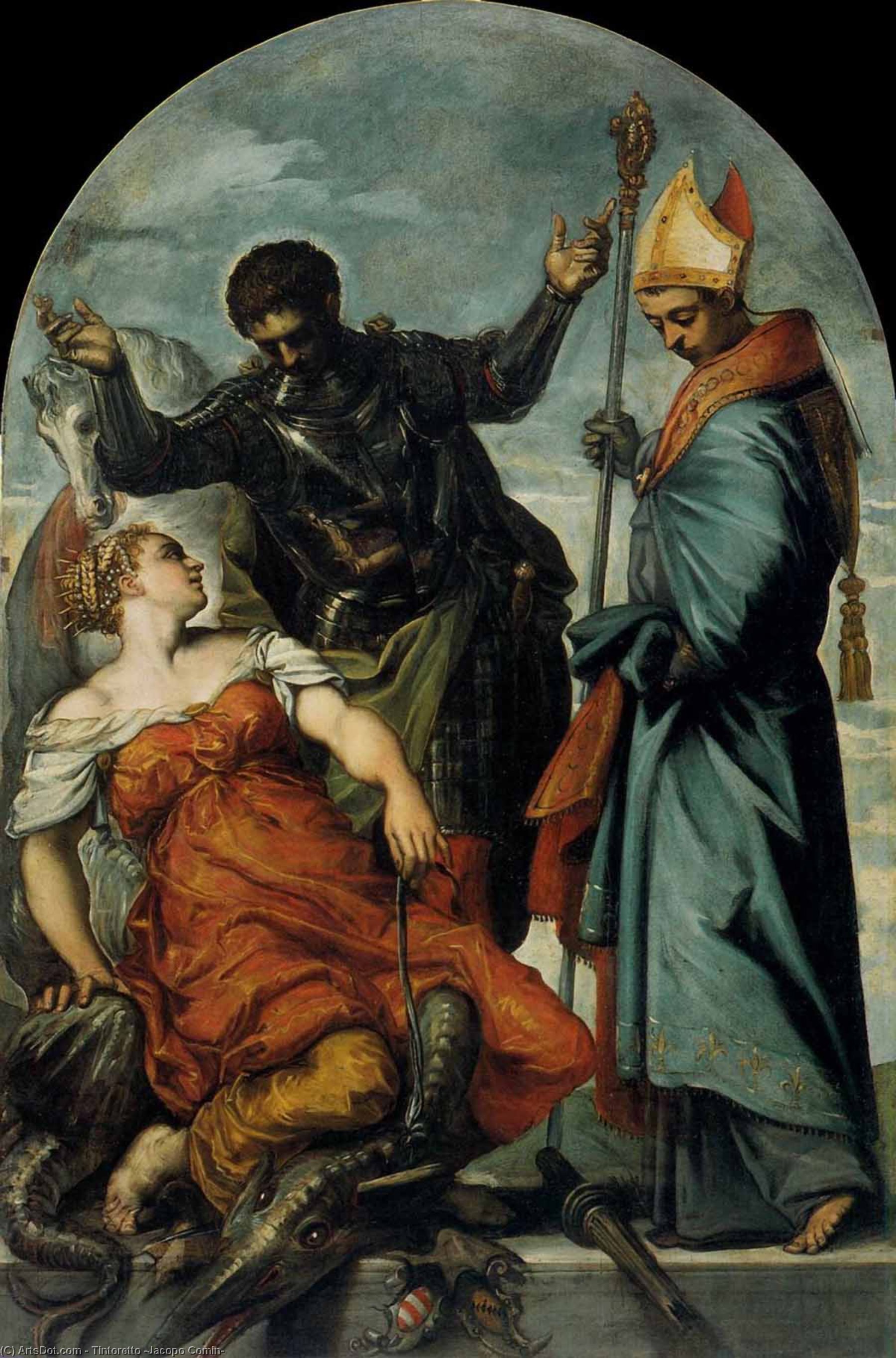 Wikioo.org - สารานุกรมวิจิตรศิลป์ - จิตรกรรม Tintoretto (Jacopo Comin) - St Louis, St George, and the Princess