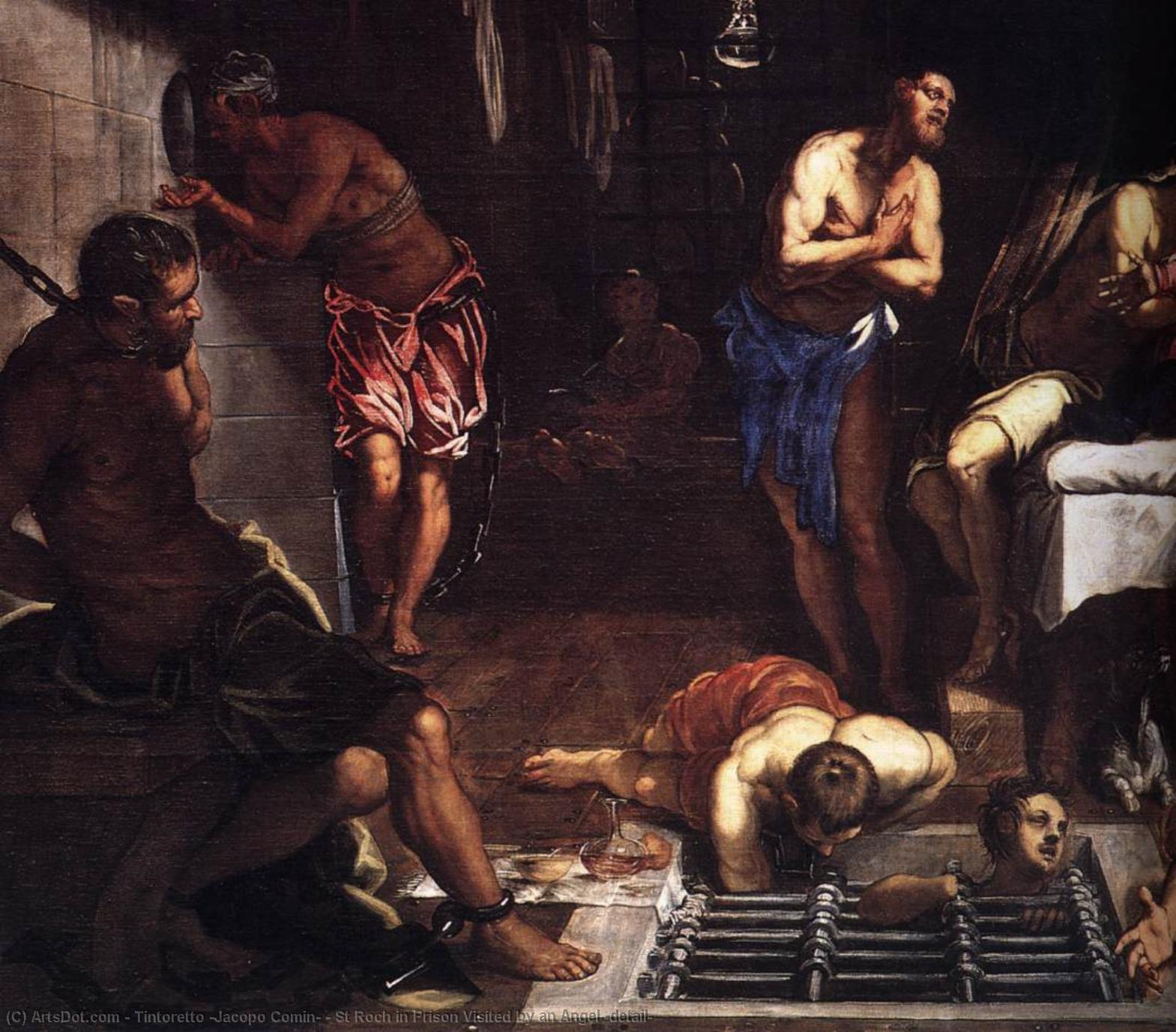 WikiOO.org – 美術百科全書 - 繪畫，作品 Tintoretto (Jacopo Comin) - 圣蓉城 在 监狱 参观 通过 一个天使 ( 详细 )