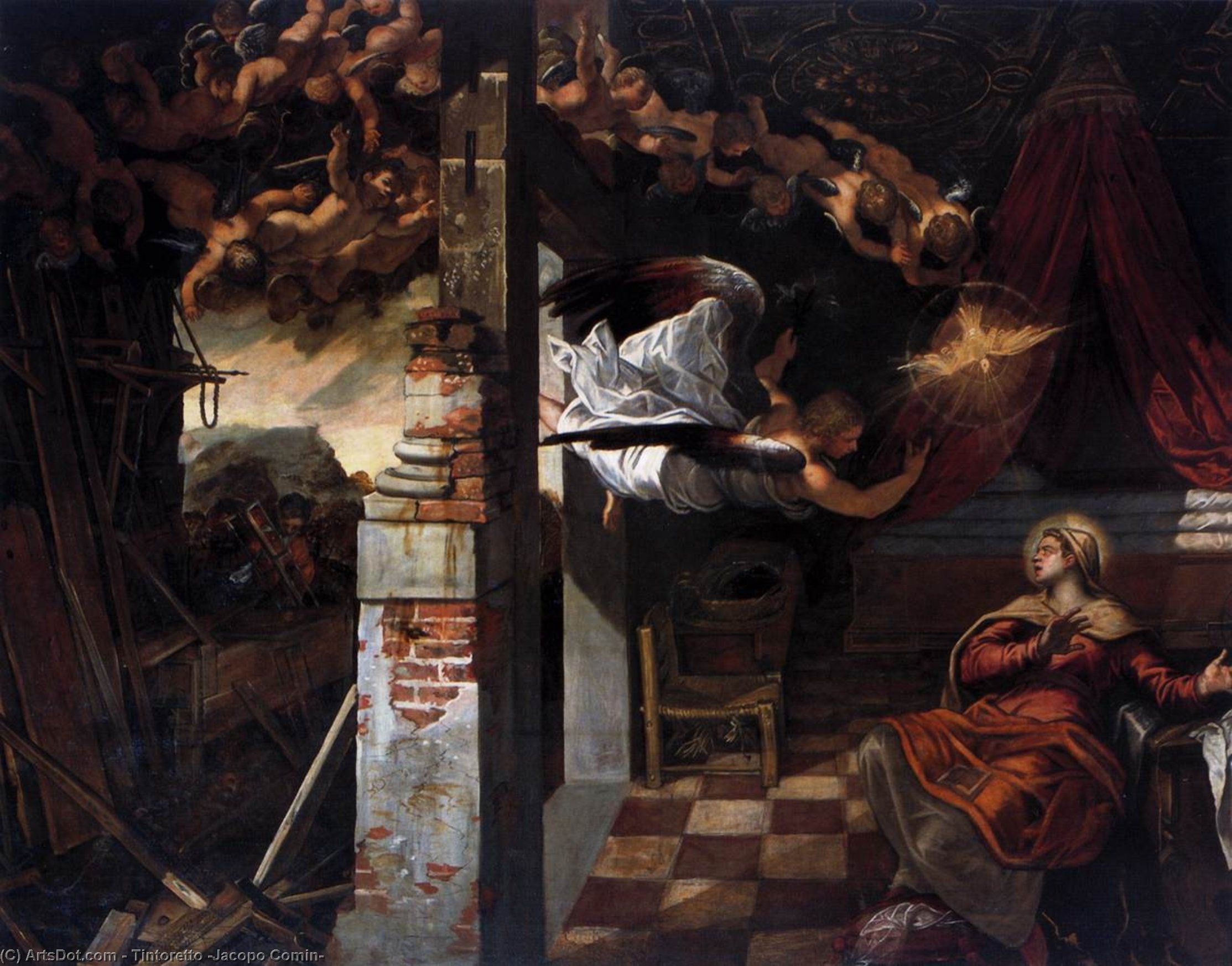 WikiOO.org - 百科事典 - 絵画、アートワーク Tintoretto (Jacopo Comin) - 受胎告知