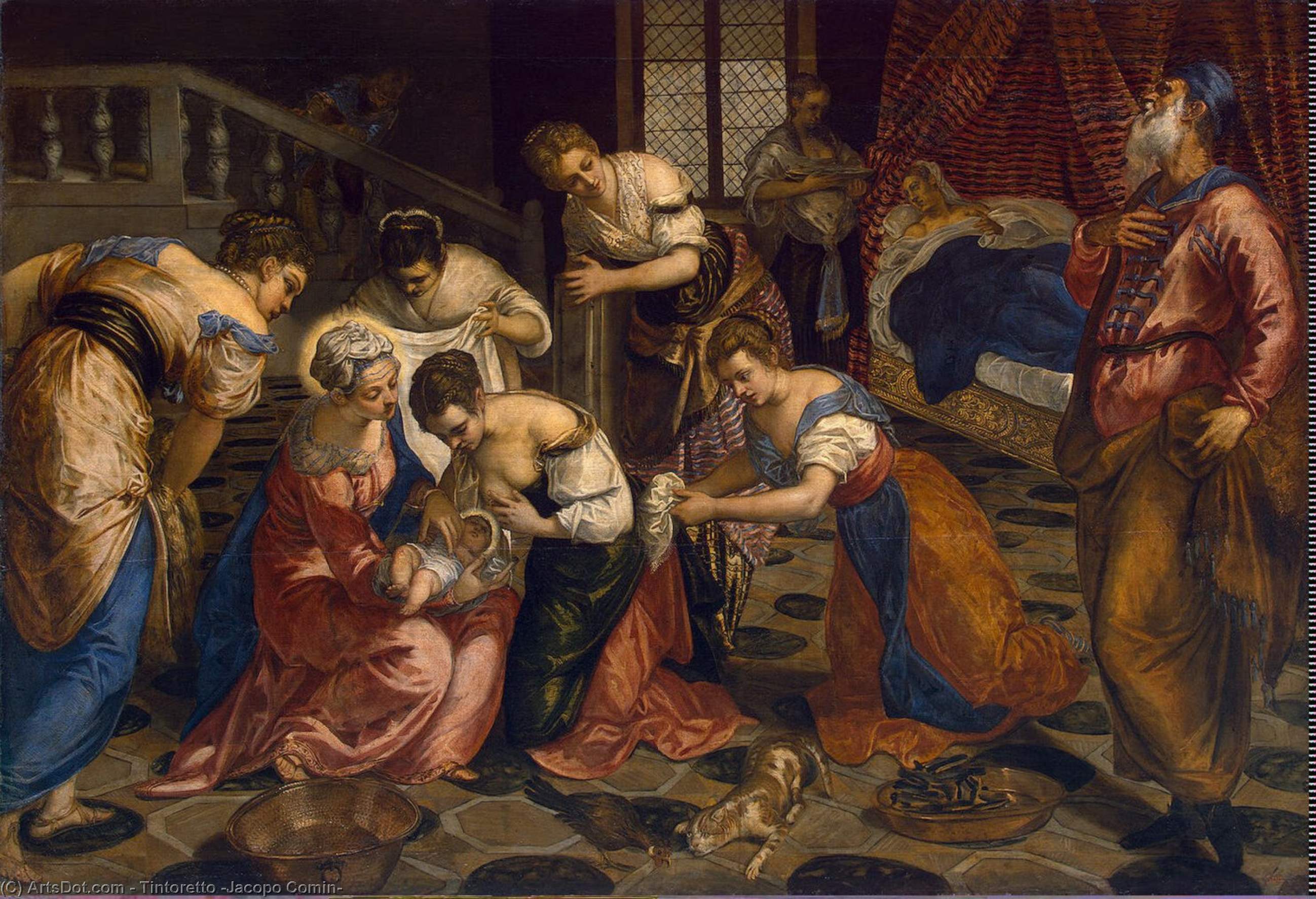 Wikioo.org - สารานุกรมวิจิตรศิลป์ - จิตรกรรม Tintoretto (Jacopo Comin) - The Birth of John the Baptist