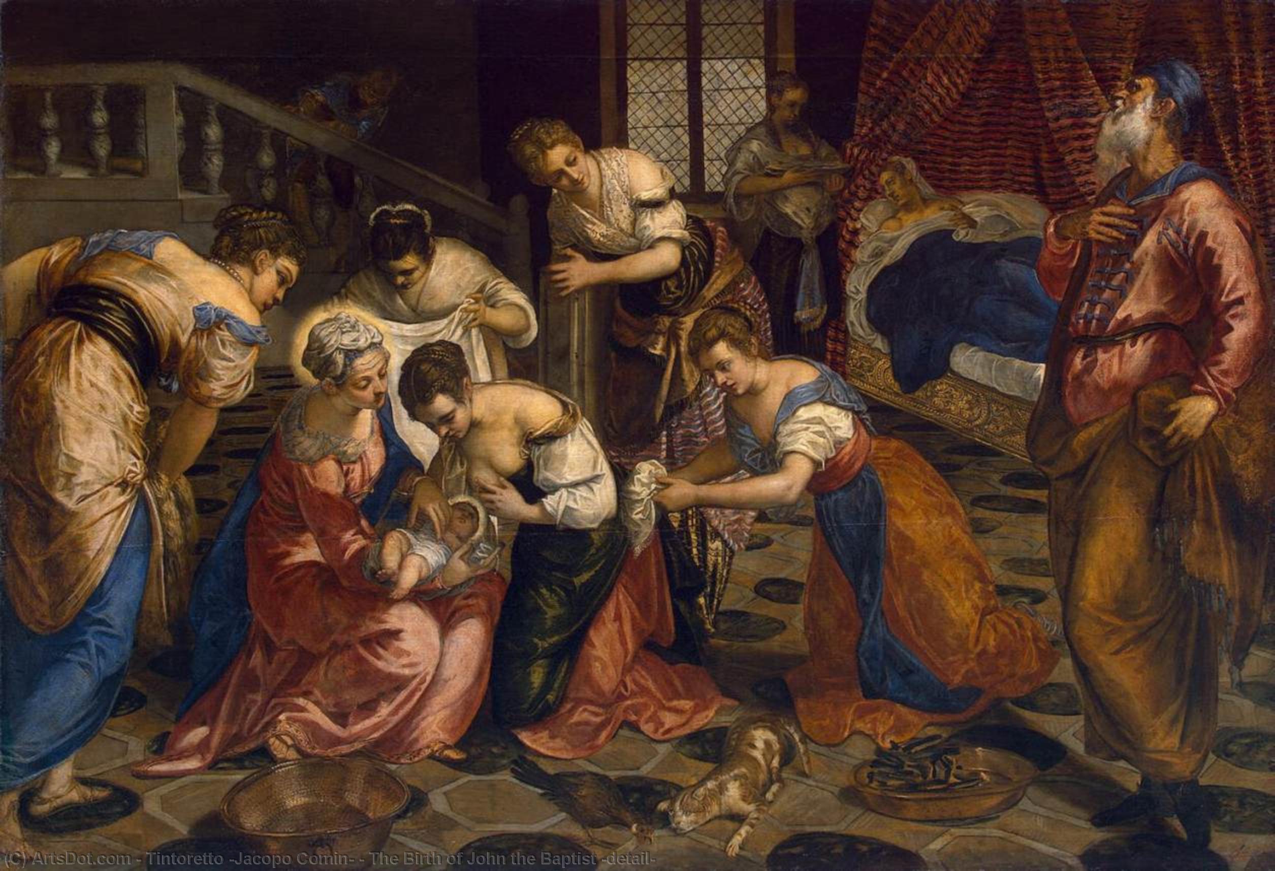 WikiOO.org - دایره المعارف هنرهای زیبا - نقاشی، آثار هنری Tintoretto (Jacopo Comin) - The Birth of John the Baptist (detail)