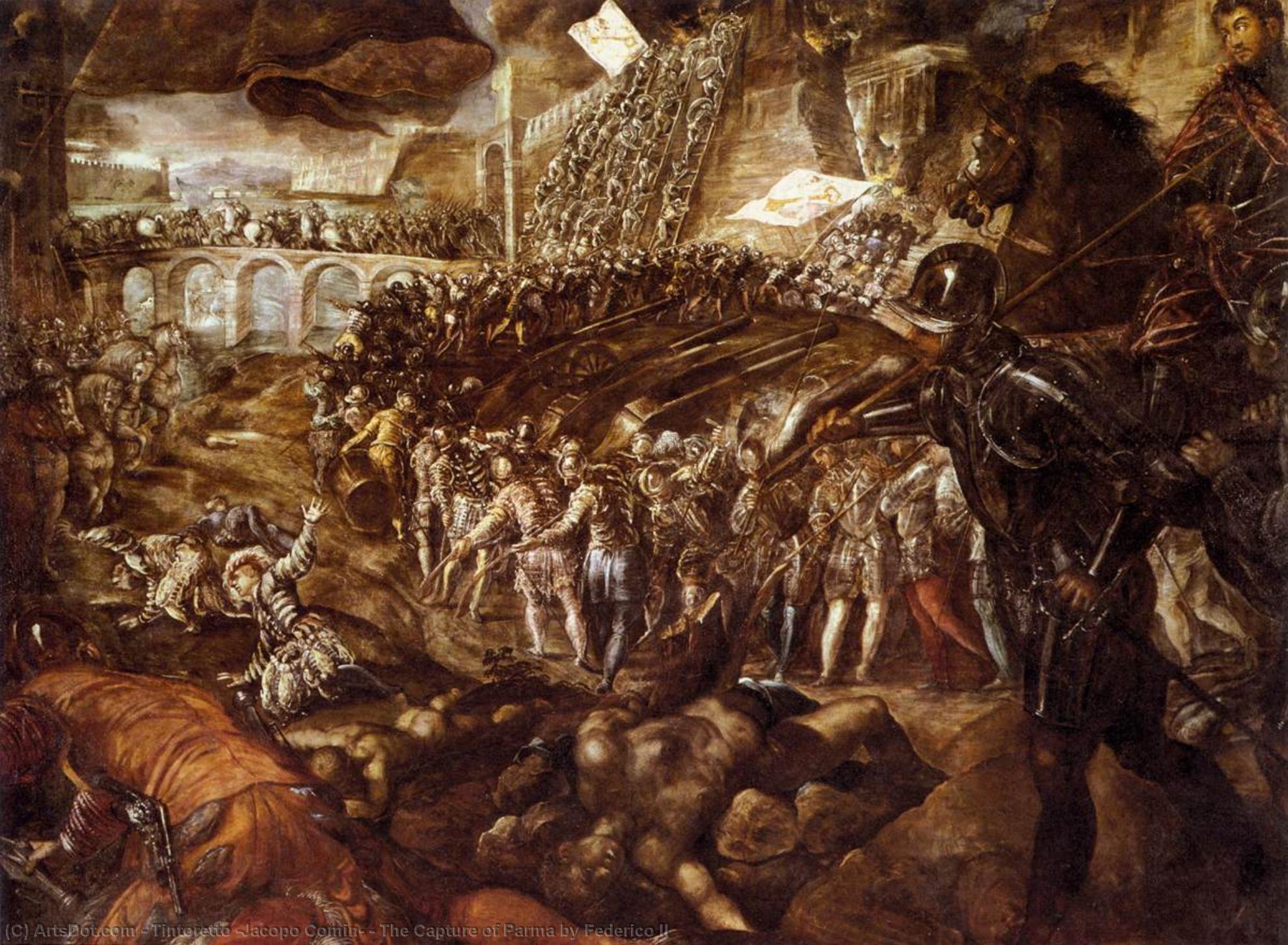 WikiOO.org - Enciclopédia das Belas Artes - Pintura, Arte por Tintoretto (Jacopo Comin) - The Capture of Parma by Federico II