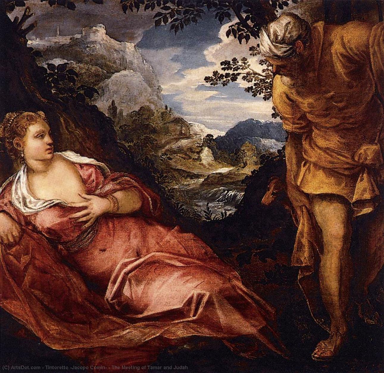 WikiOO.org - אנציקלופדיה לאמנויות יפות - ציור, יצירות אמנות Tintoretto (Jacopo Comin) - The Meeting of Tamar and Judah