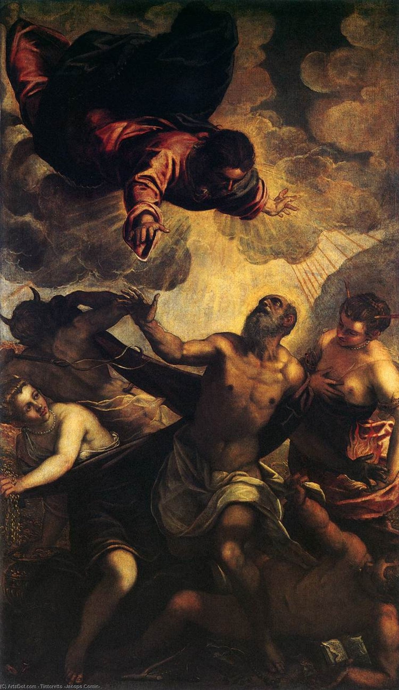 Wikioo.org – La Enciclopedia de las Bellas Artes - Pintura, Obras de arte de Tintoretto (Jacopo Comin) - el la tentación de san Antonio