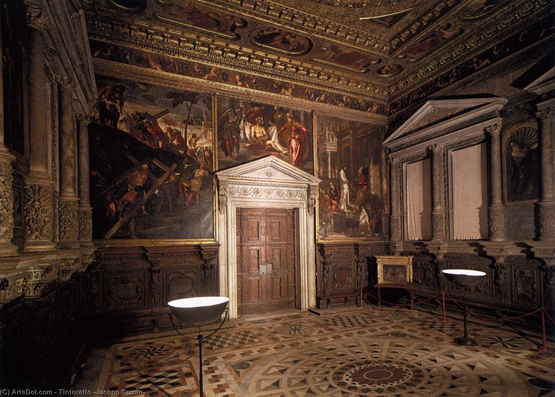 Wikioo.org - Die Enzyklopädie bildender Kunst - Malerei, Kunstwerk von Tintoretto (Jacopo Comin) - Blick auf die Sala dell'Albergo